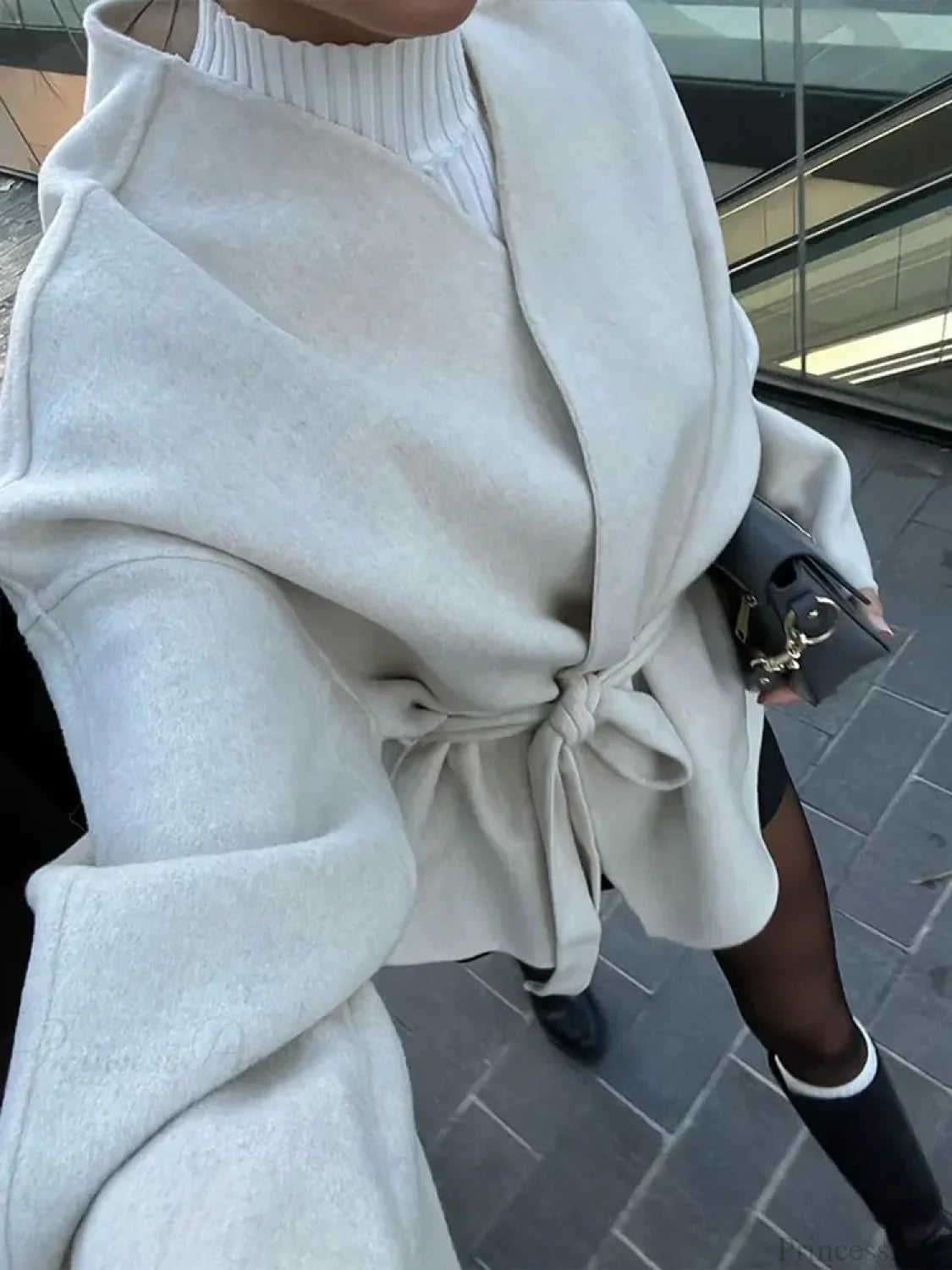 Solid Lace-up V-neck Cardigan Coat