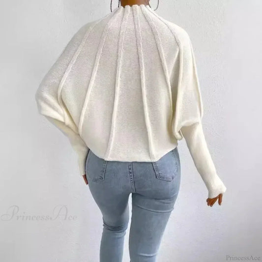 Solid Round Neck Batball Sleeve Loose Sweater