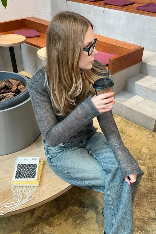 Solid Round Neck Thin Bodycon Sweater