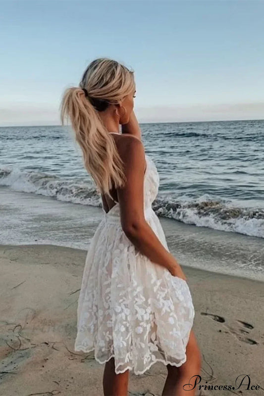 Solid Sleeveless Backless Lace Boho Dress