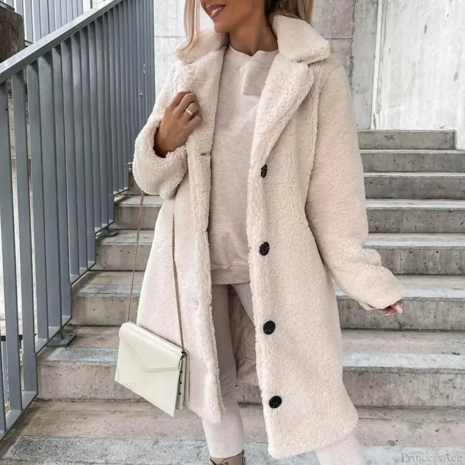 Solid Woolen Coat with Belted Overcoat