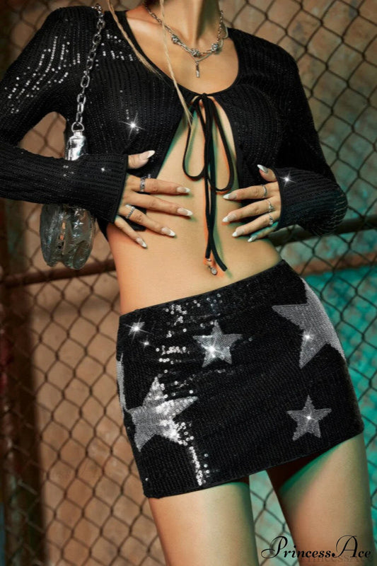 Star Print Sequin Bodycon Festival Carnival Skirt