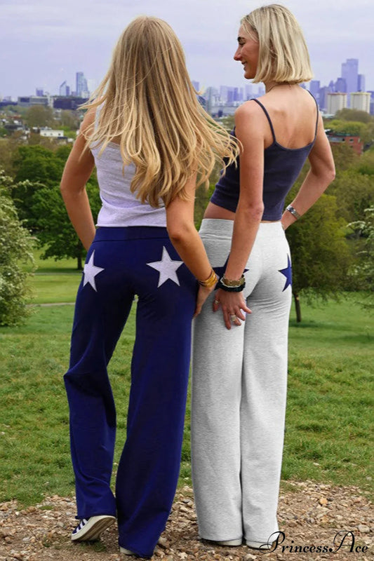 Star Print Stretchy High Waist Straight Leg Pants