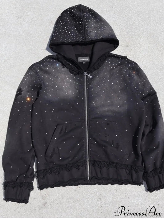 Starry Sky Print Hip-Hop Zip Hoodie