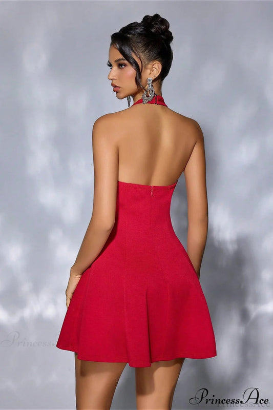 Strapless Tie Open-Back Paneled Short Party Dress