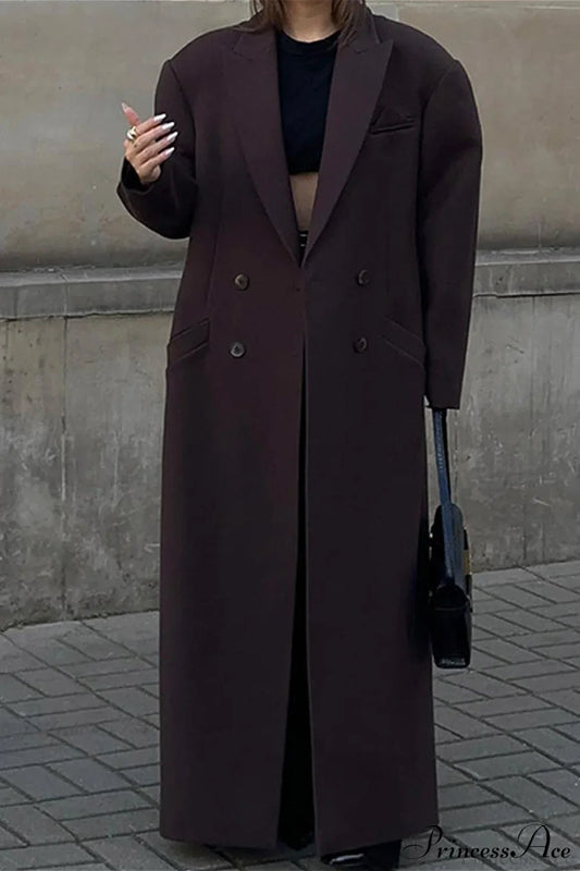 Striped Long Collared Elegant Trench Overcoat
