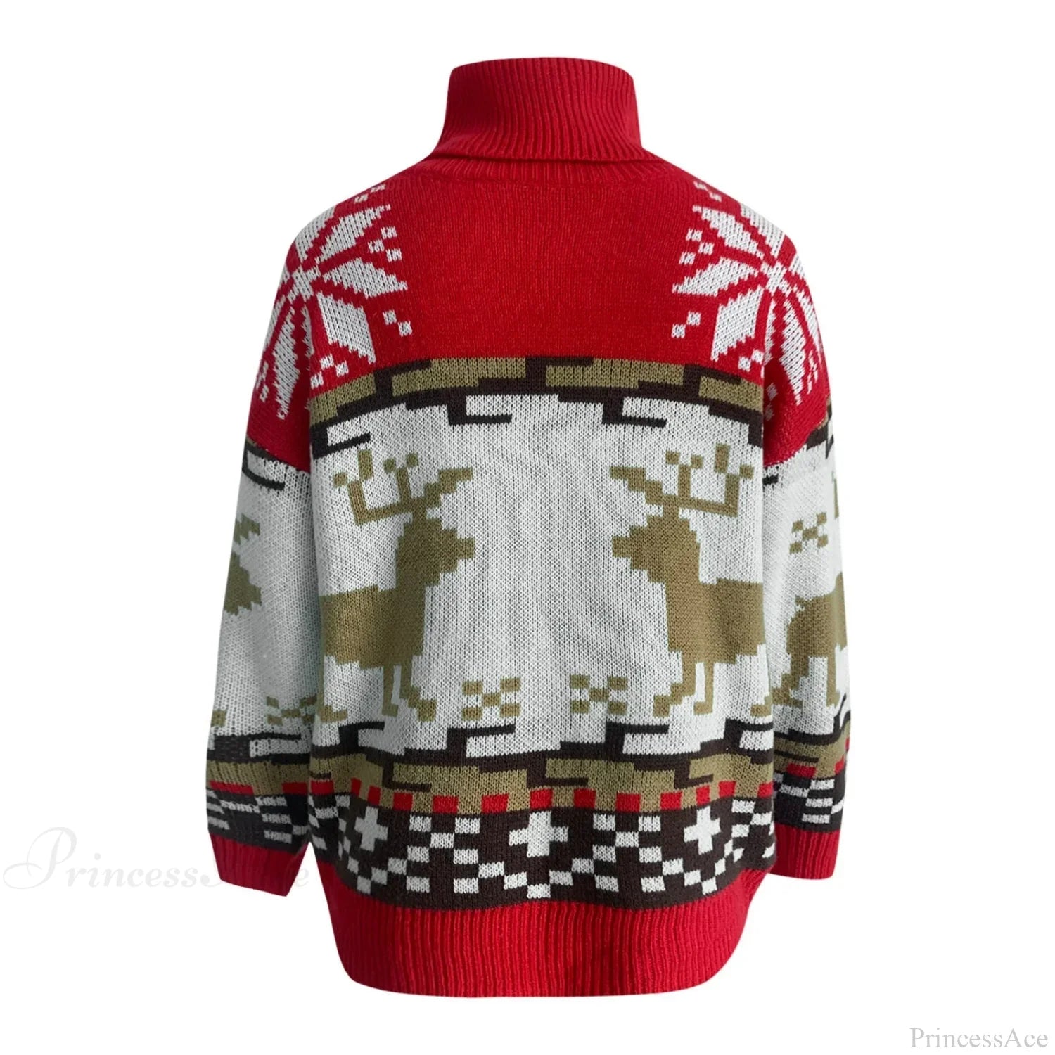 Striped Oversized Elk Long Neck Christmas Pullover Sweater Sweaters-L
