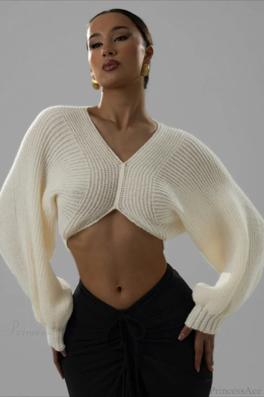 Stylish Sexy V-neck Cropped Sweater