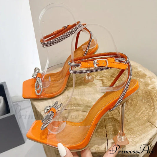 Summer Party Wedding Sandals Ladies Crystal Rhinestone Bowknot High Heels Transparent Shoes Women Pumps