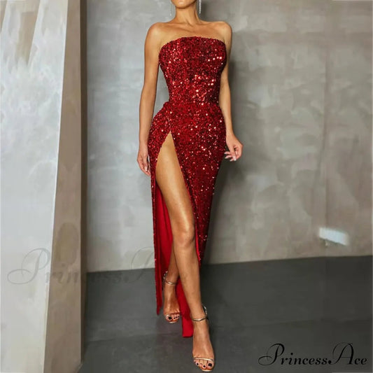 Summer Sequin Sexy High Slit Elegant Christmas Party Dress