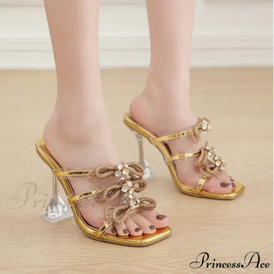 Summer Stiletto Sandals Square Toe Crystal Chain AnkleBuckle Strap Thin High Heel Club Party Wedding High Heel