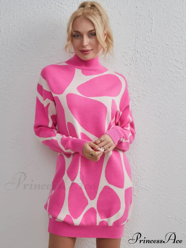 Sweater Gown With Mock Neck Contrast Sweaters-L