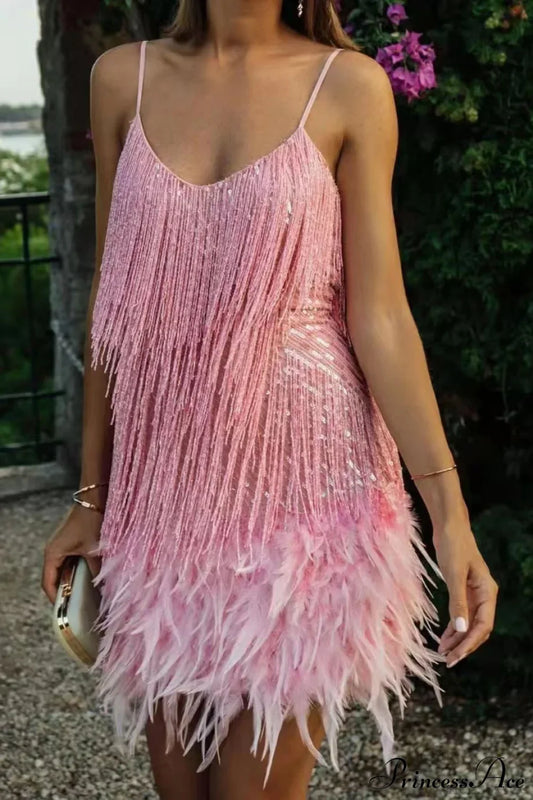 Tassel Sequin V-Neck Bodycon Party Dress
