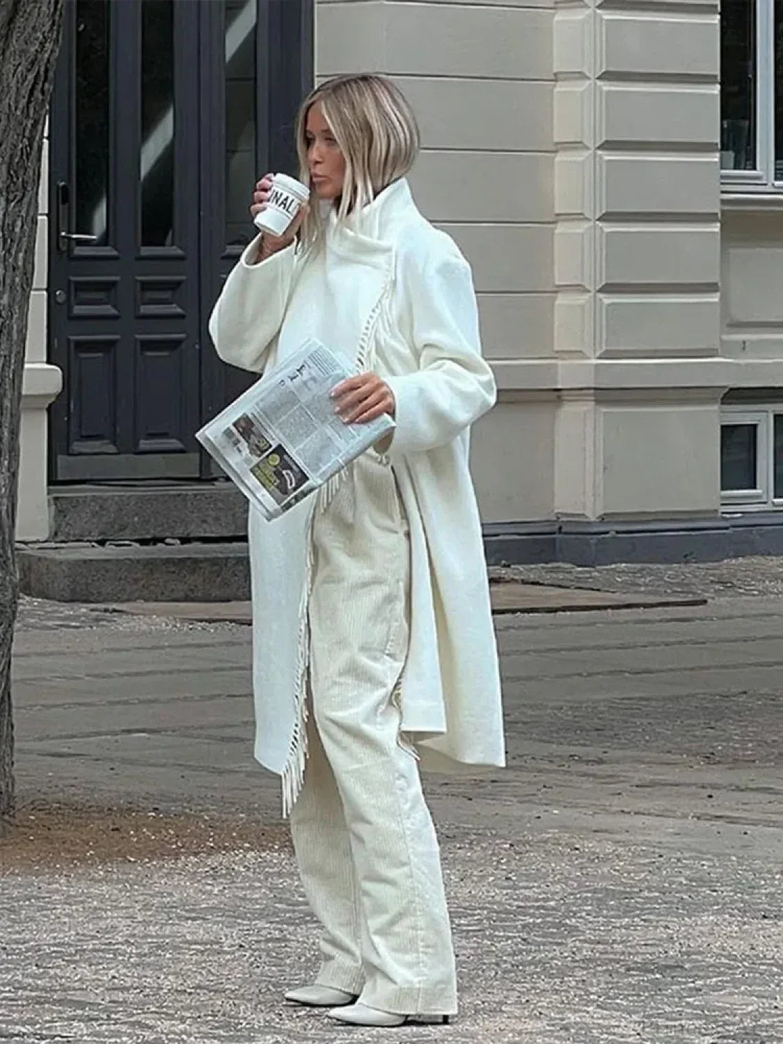 Tassel Turtleneck Irregular Button Overcoat