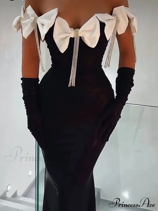 Tassel White Bows Off-The-Shoulder Party Dress