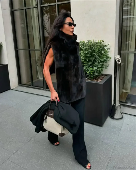 Thicken Warm Sleeveless Vest Coat Black / S