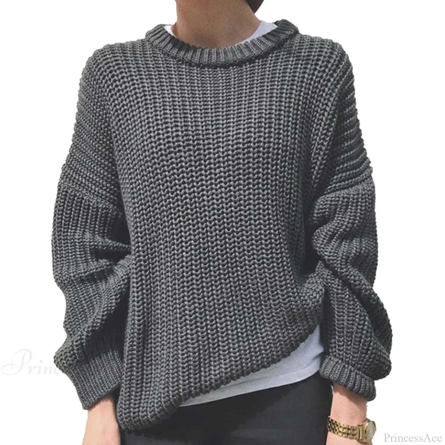 Three - Quarter Sleeve Elegant Khaki Sweater Grey / S