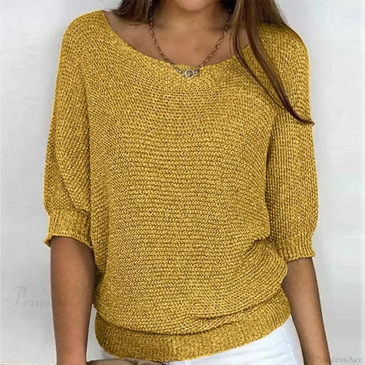 Three - Quarter Sleeve Elegant Purple Sweater Yellow / S