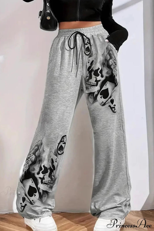 Tire Track Print Drawstring Loose Wide-Leg Pants