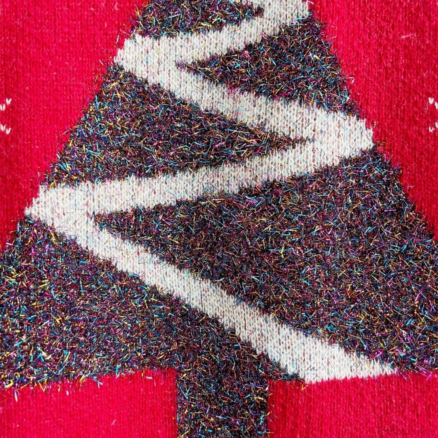 Tree Gold Thread Flocked Round Neck Long Sleeved Loose Knit Pullover Christmas Sweater Sweaters-L