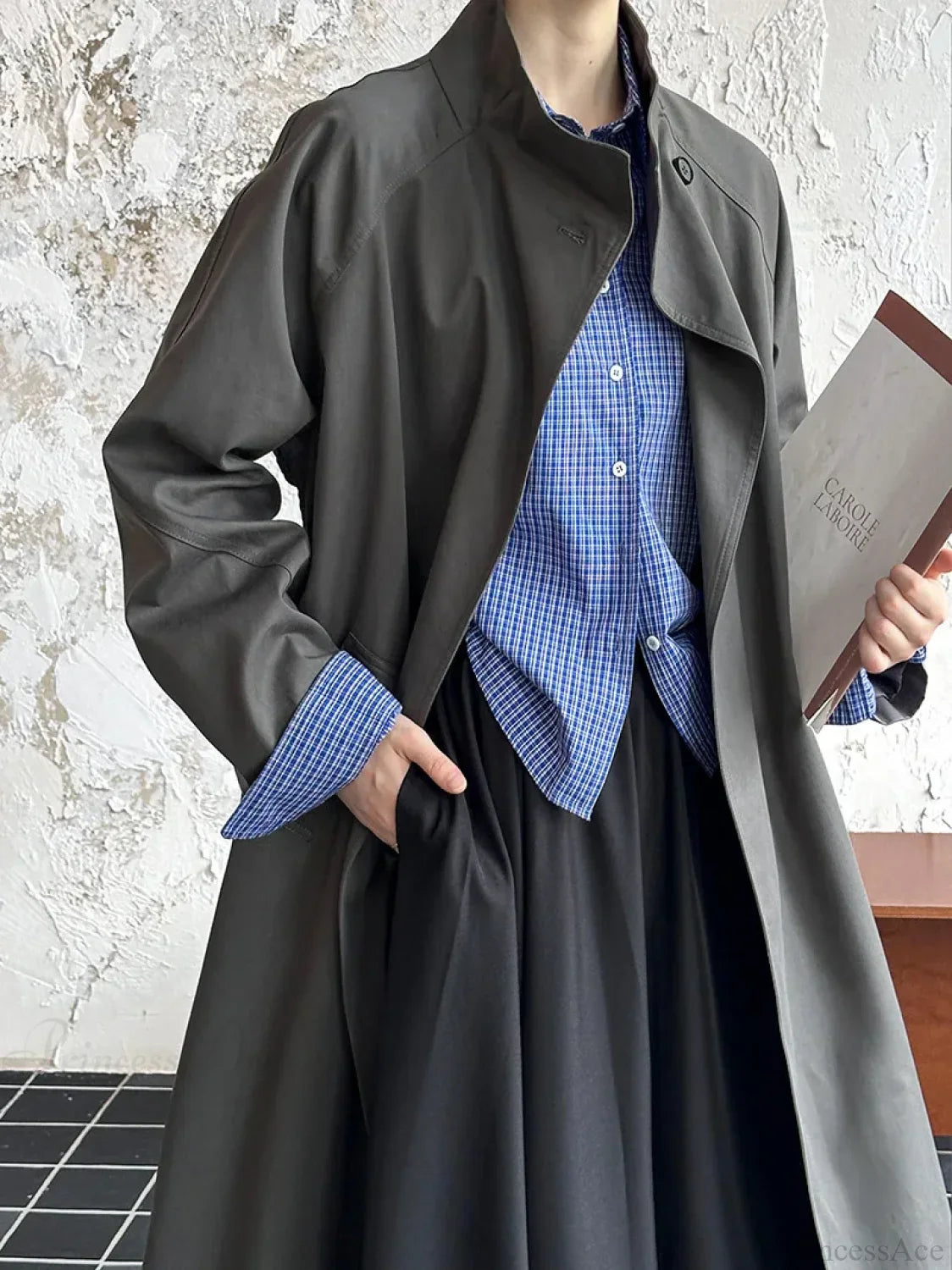 Trench Coat Big Lapel Loose Overcoat Advanced Gray / M