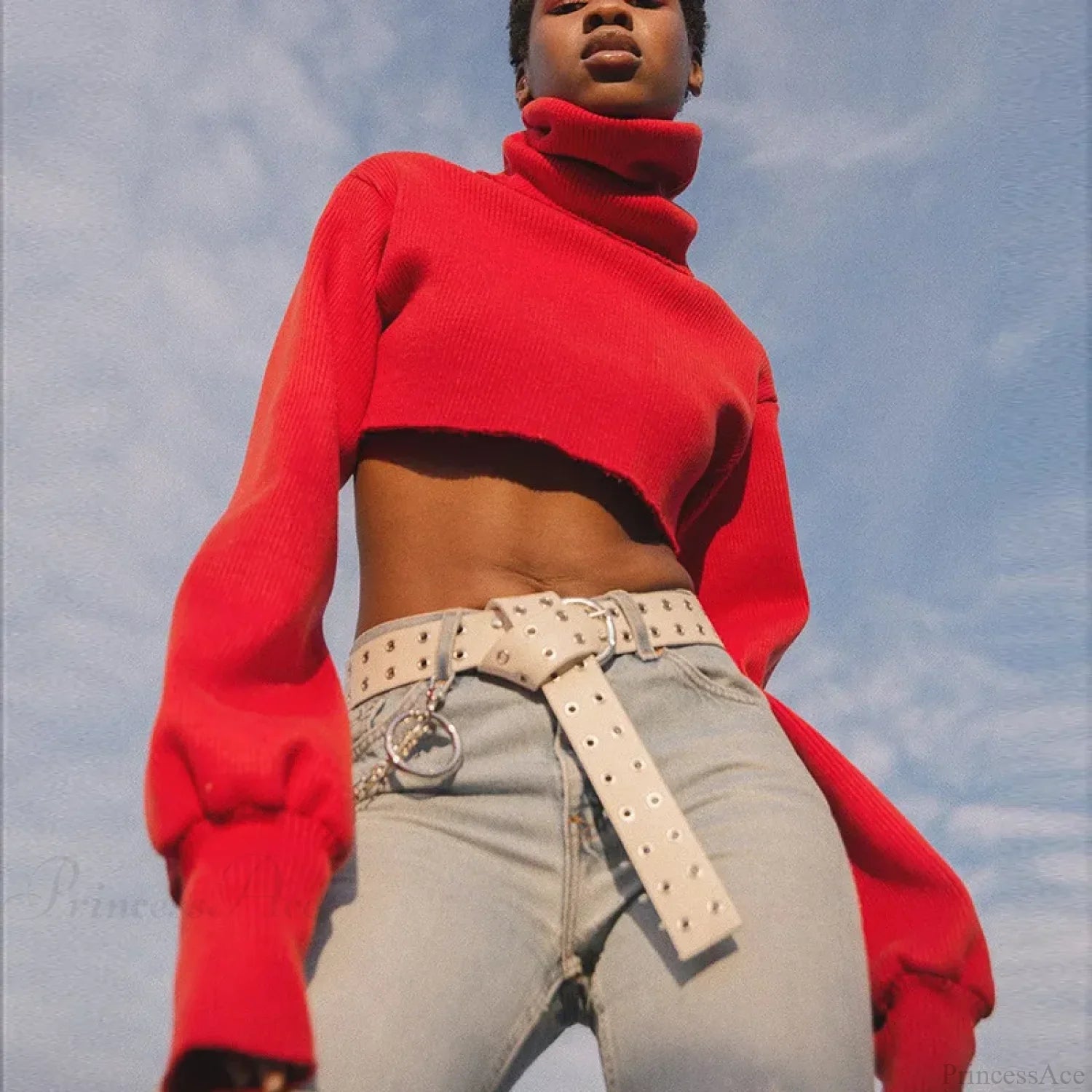 Trendy Casual Loose Sexy Fashionable Solid Turtleneck Long Sleeve Knit Crop Christmas Sweater