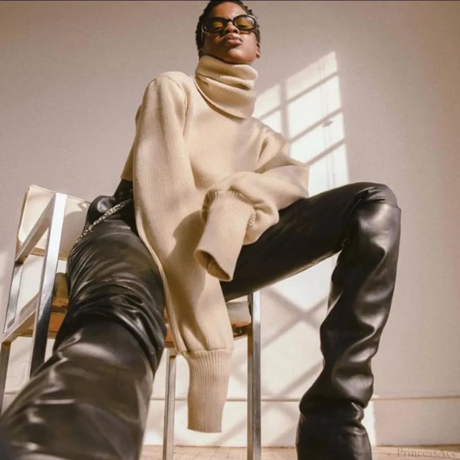 Trendy Casual Loose Sexy Fashionable Solid Turtleneck Long Sleeve Knit Crop Christmas Sweater