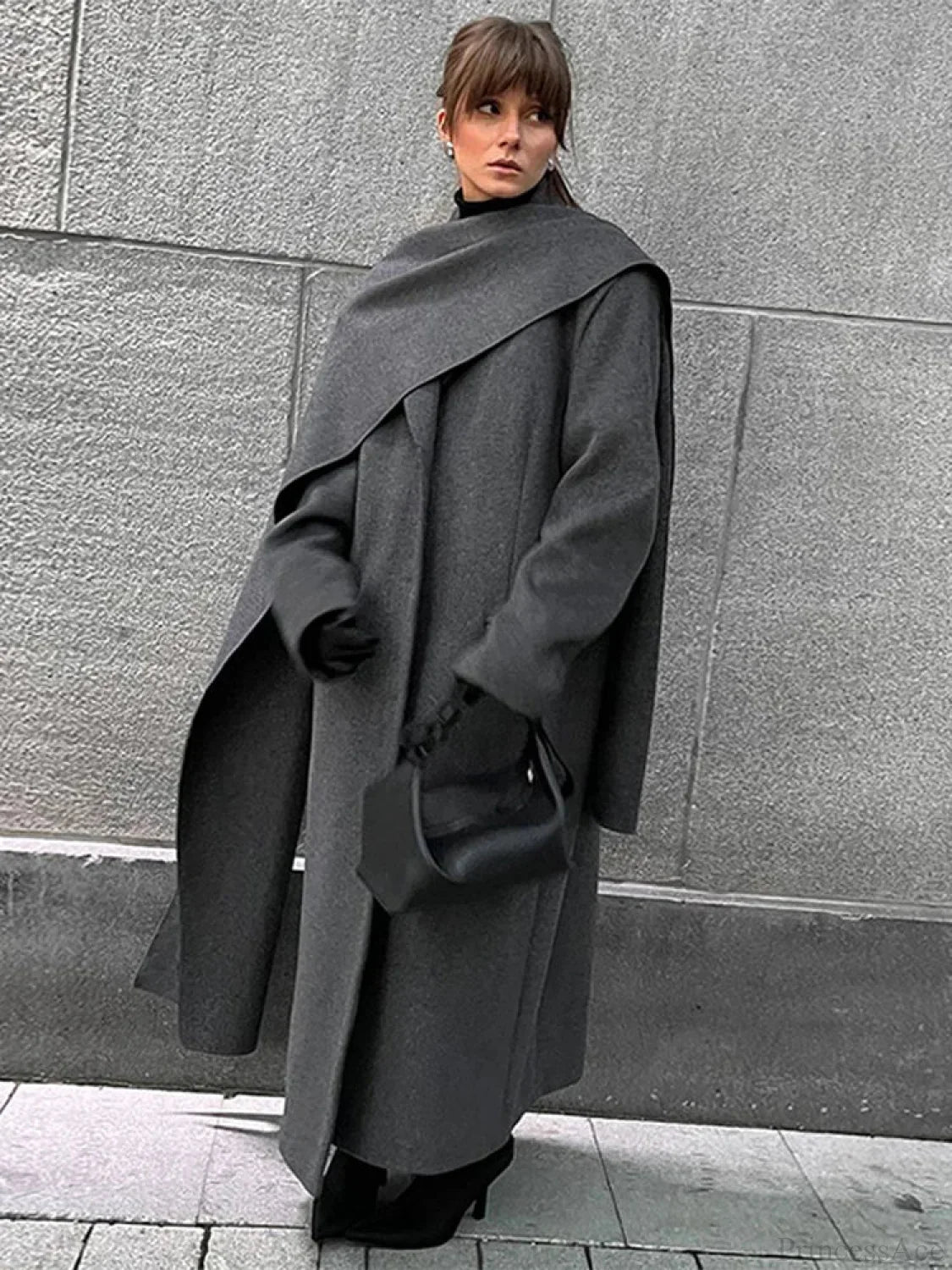 Turn-Down Collar Double-Breasted Overcoat Dark Gray / S