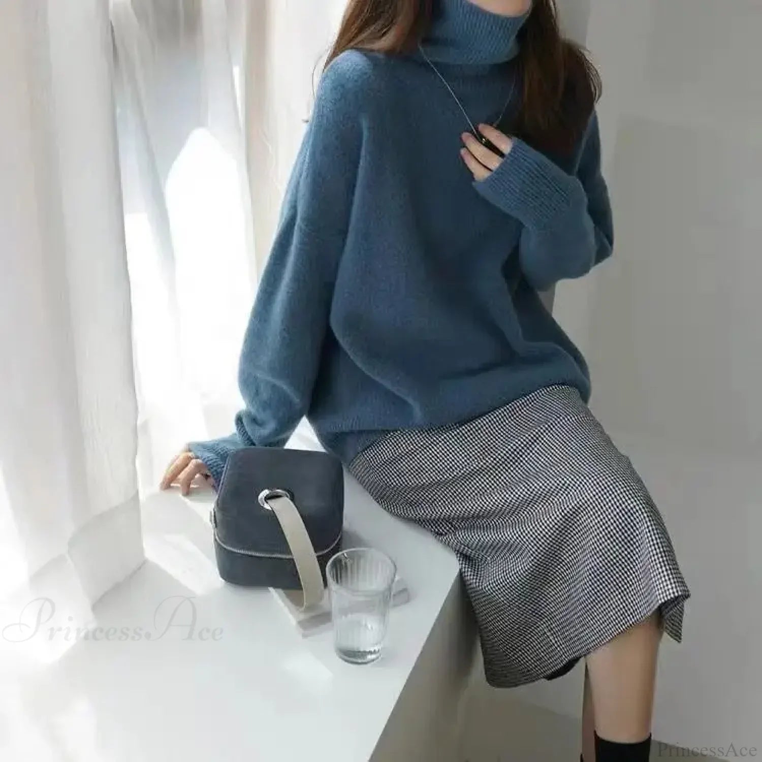 Turtleneck Cashmere Thickened Sweater Haze Blue / S