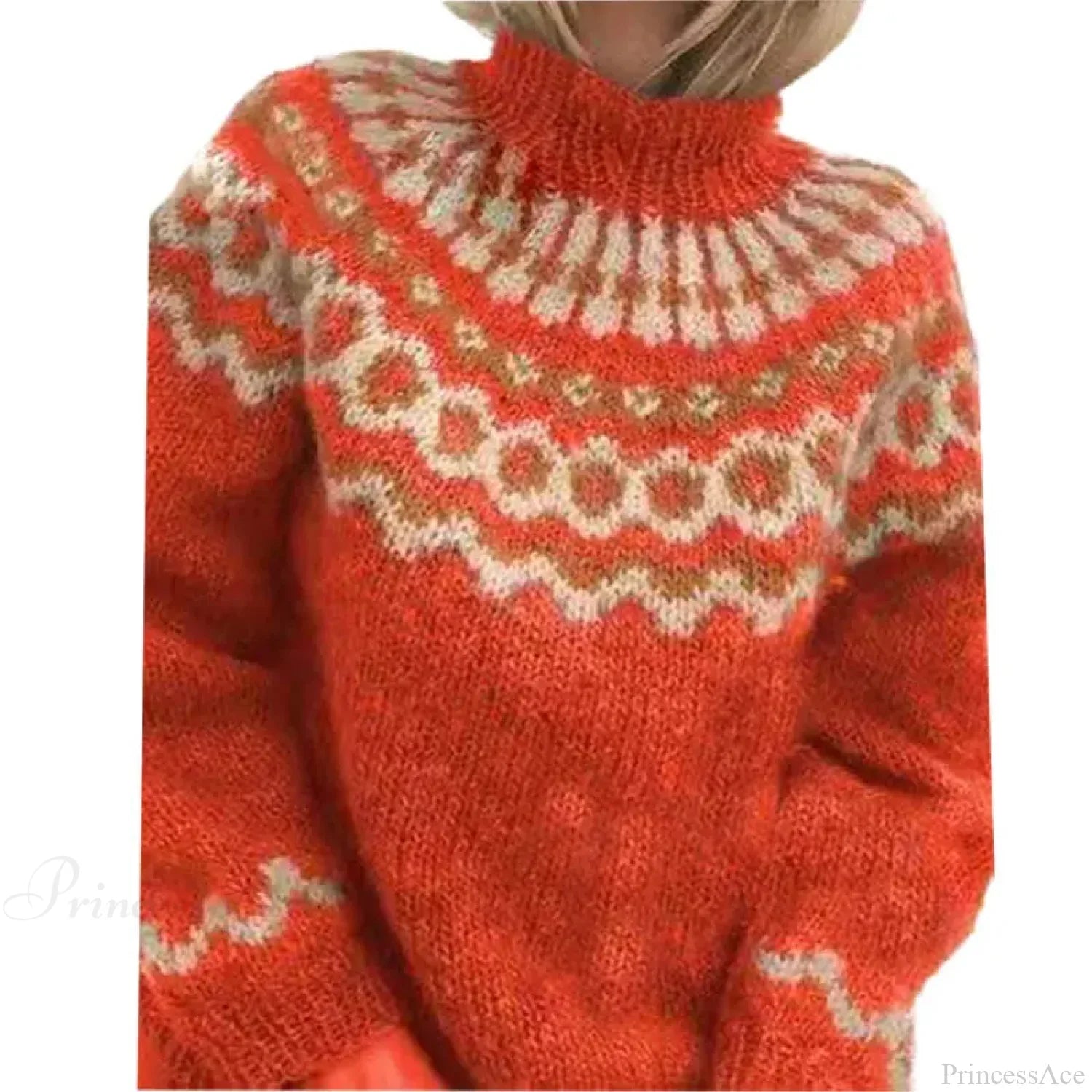Turtleneck Crochet Streetwear Sweater Red / S