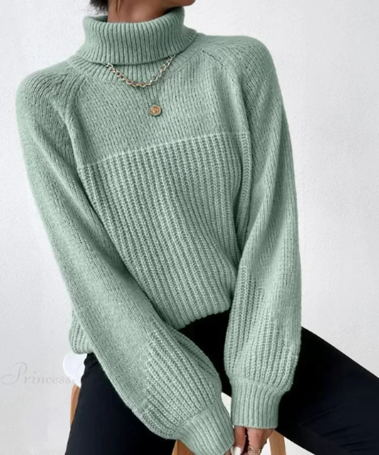Turtleneck Cross Jacquard Sweater Bean Green / S