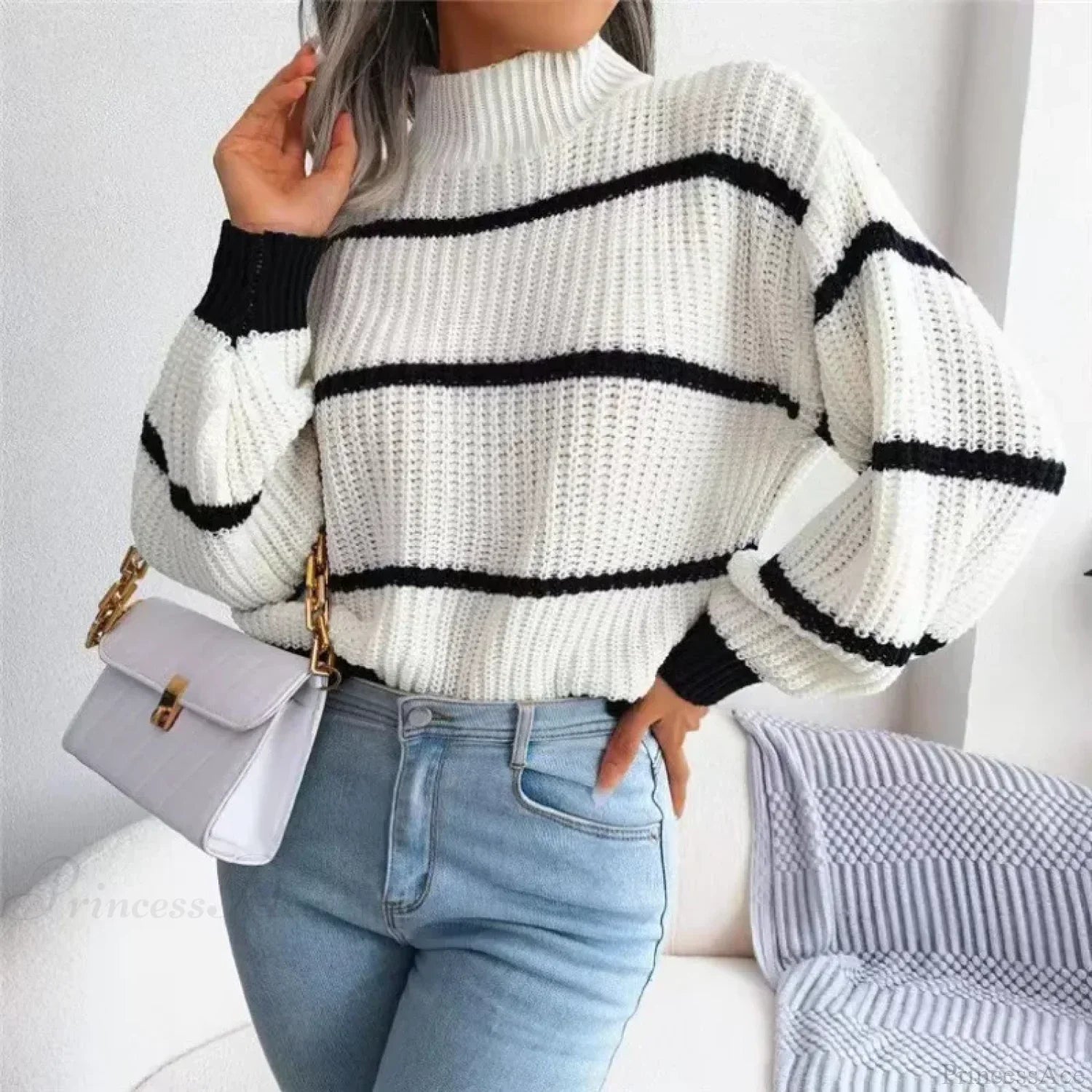 Turtleneck Lantern Sleeve Elegant Sweater