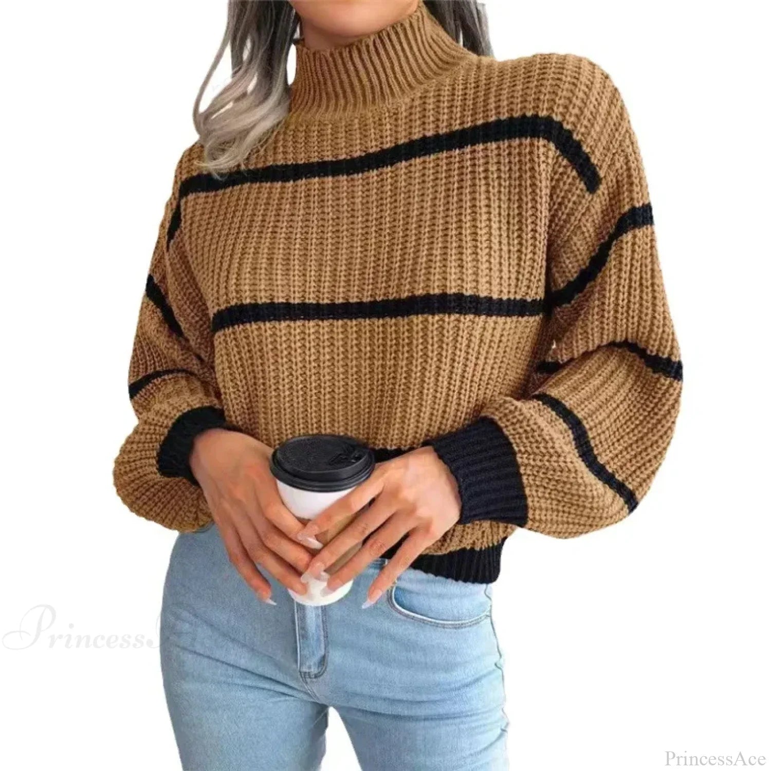 Turtleneck Lantern Sleeve Elegant Sweater
