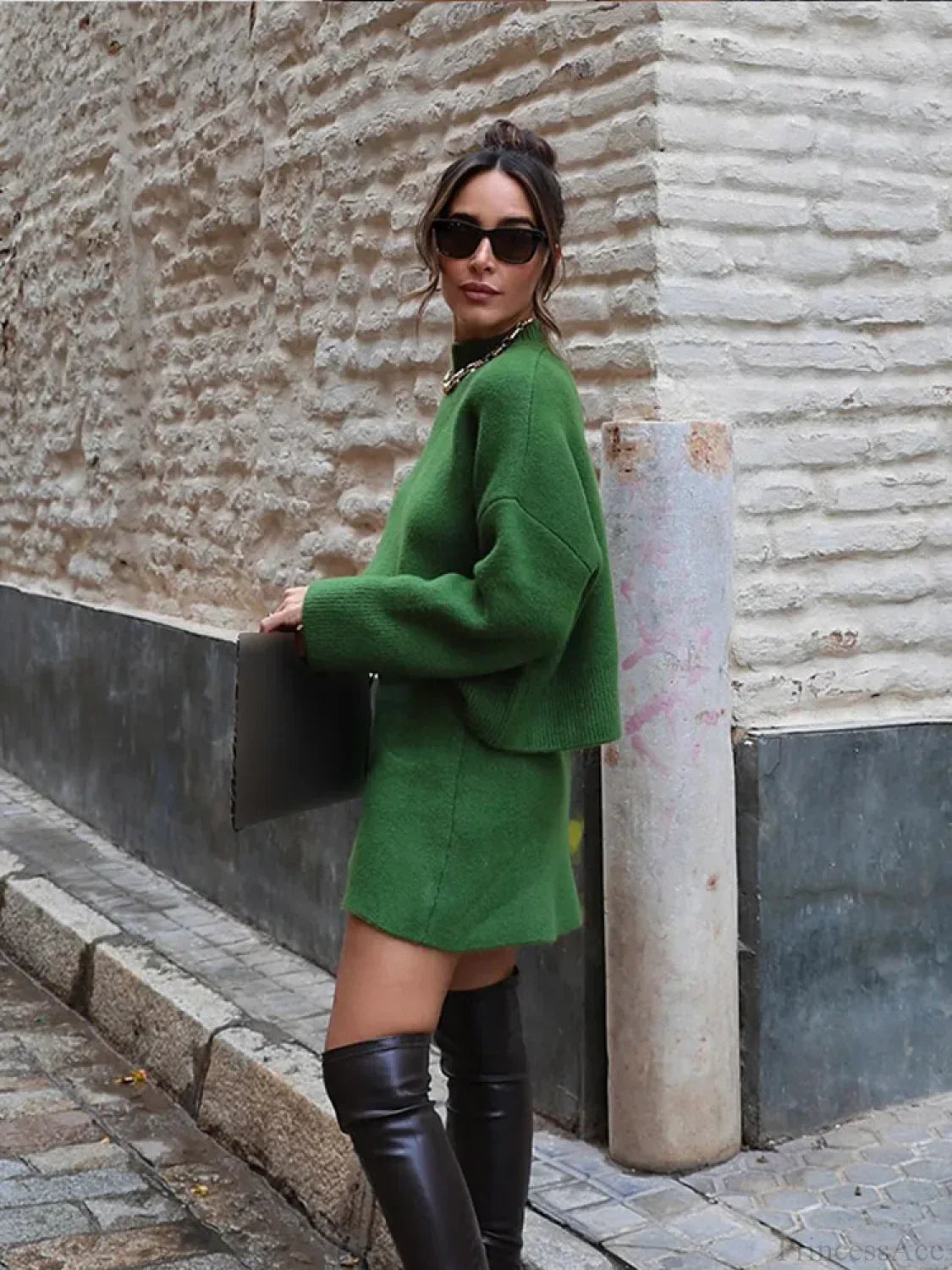 Turtleneck Long Sleeve Skirt Sweater