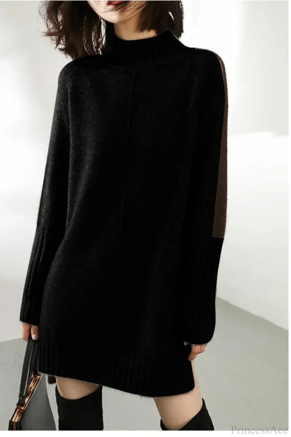 Turtleneck Wool Knit Warm Sweater Black / S