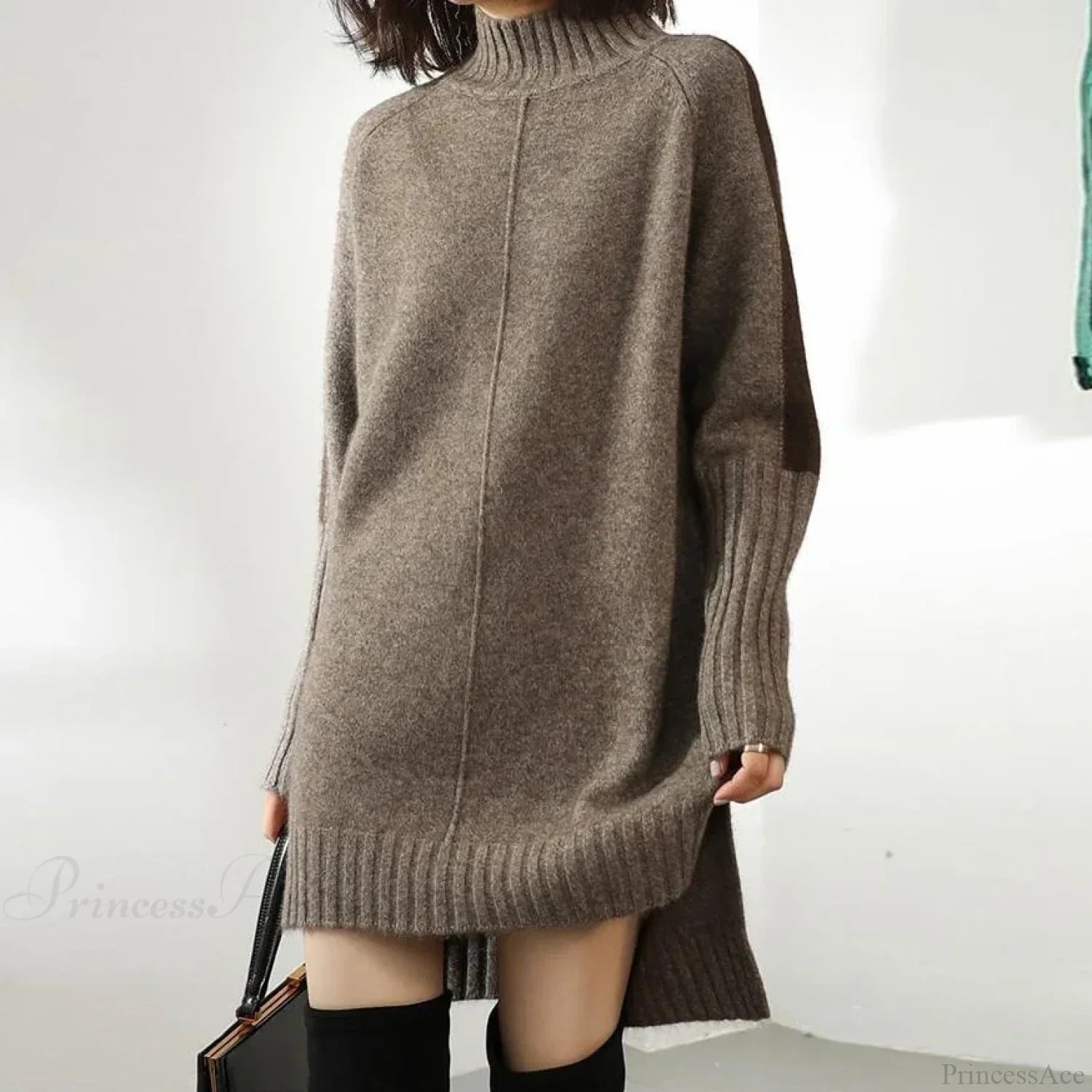 Turtleneck Wool Knit Warm Sweater Grey / S