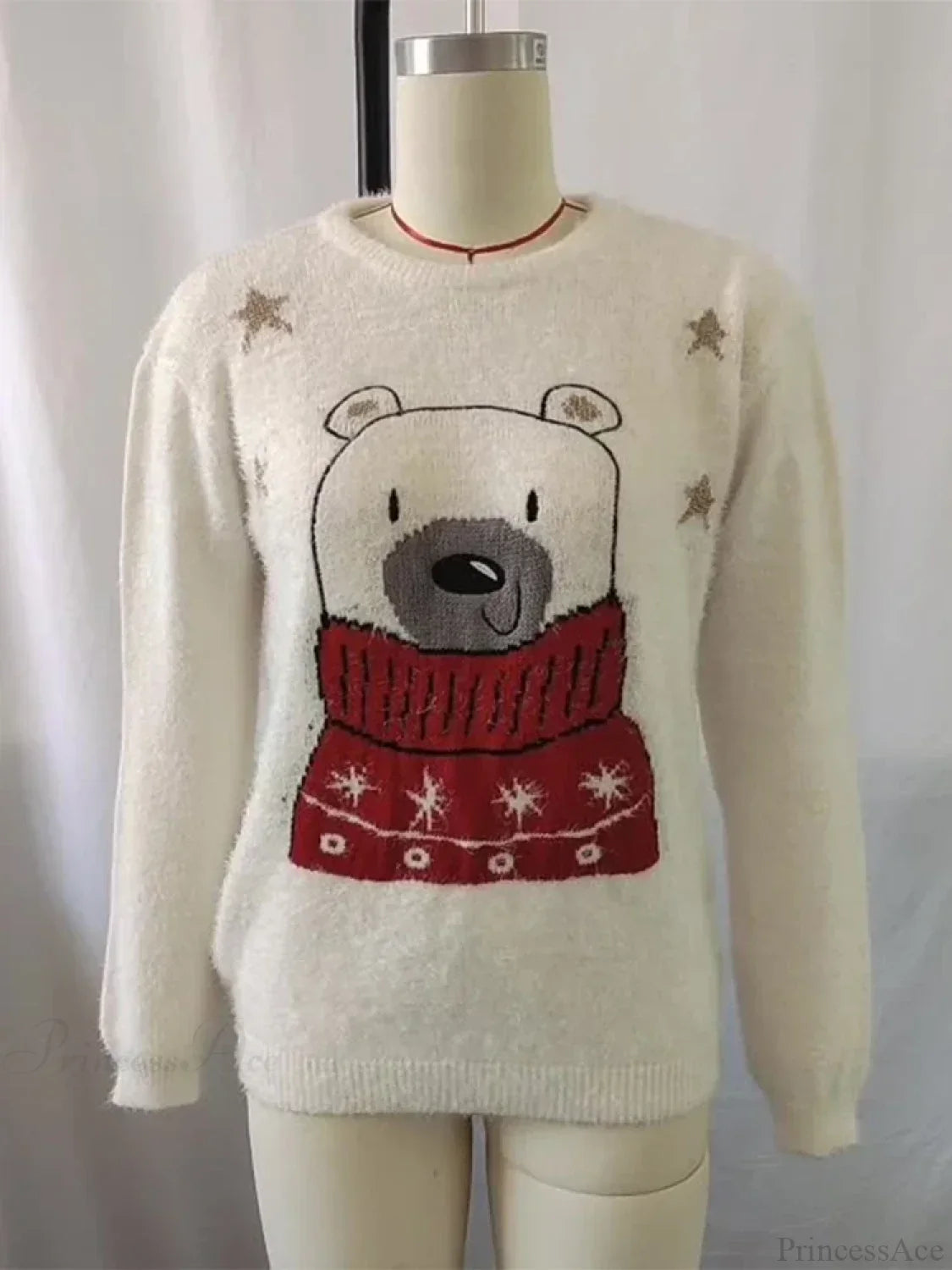 Ugly Christmas Cartoon Bear Embroidery Holiday Autumn Winter Sweater Sweaters-L