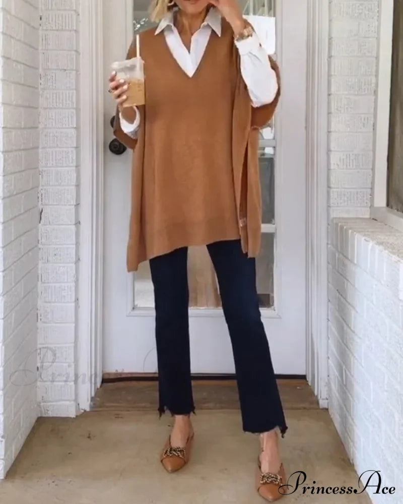 V-Neck Pullover Sweater Sweaters-L