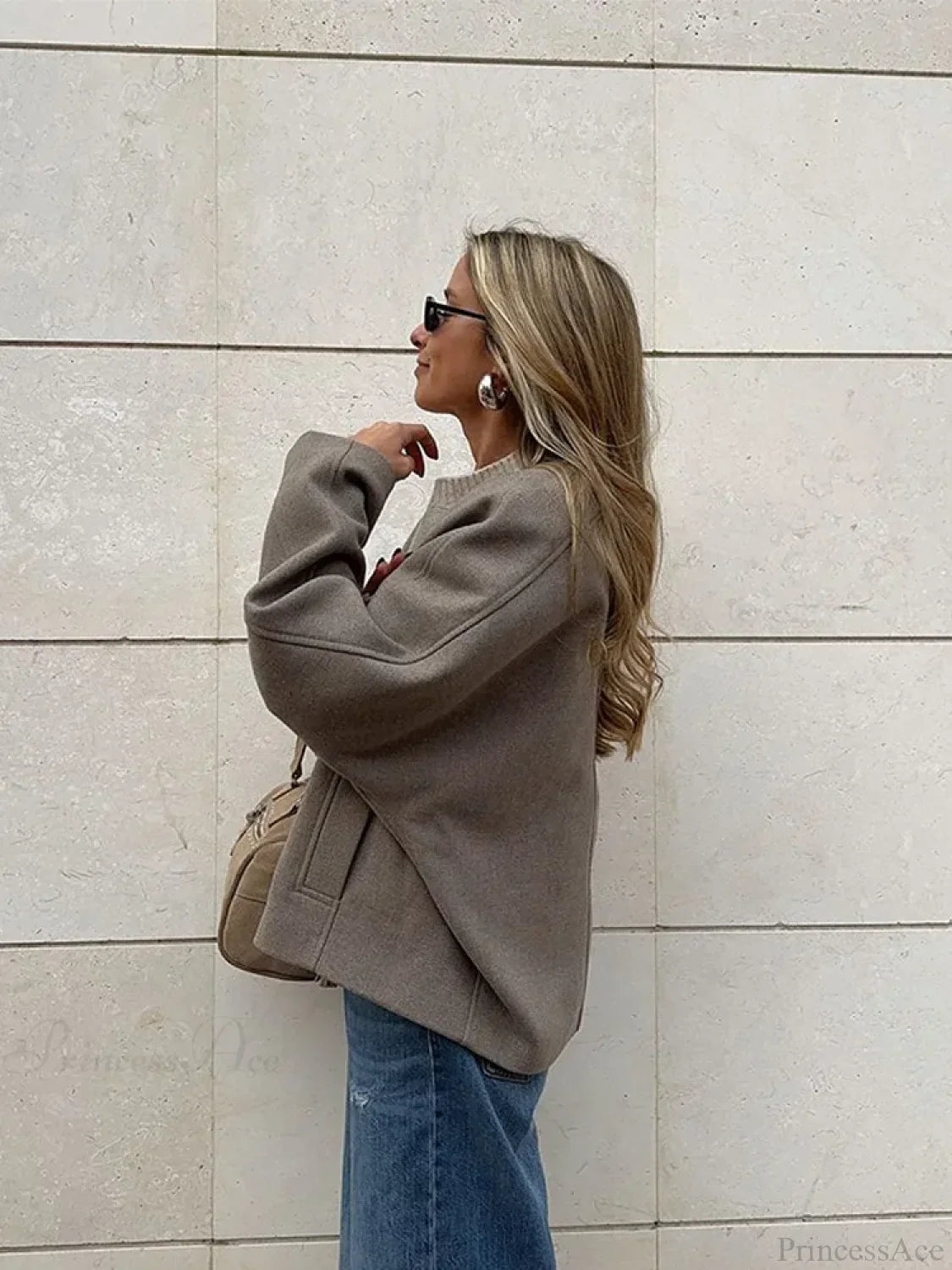 V-neck Single Breasted Wool Coat