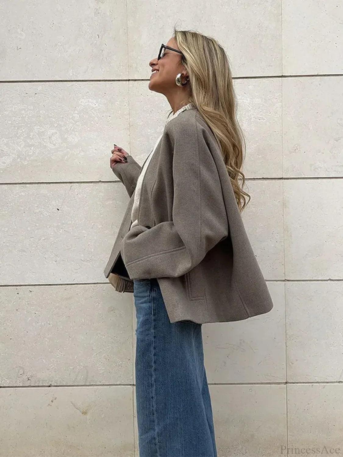 V-neck Single Breasted Wool Coat