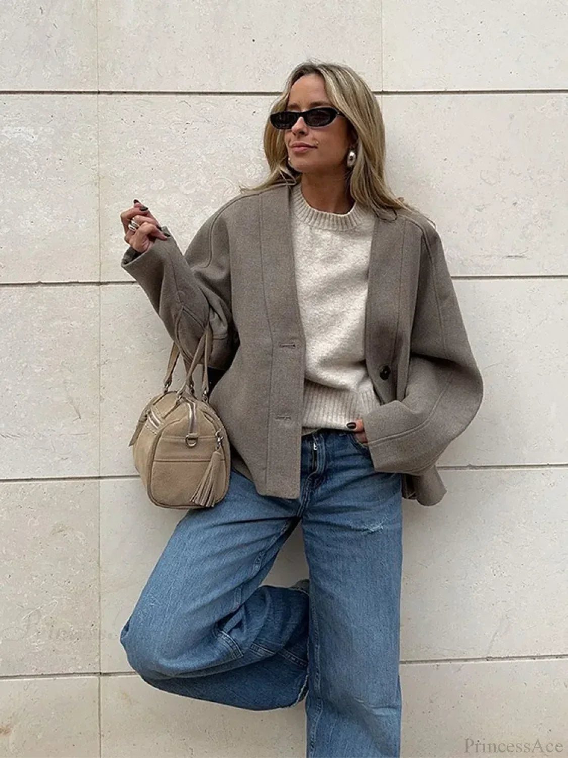 V-neck Single Breasted Wool Coat