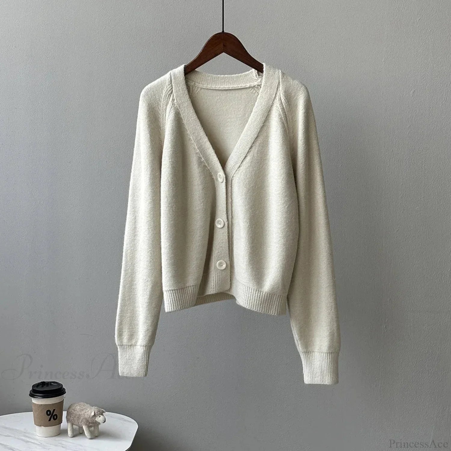 V-Neck Single Button Knitted Green Cape Clothes Autumn Women Christmas Sweater Beige / One Size