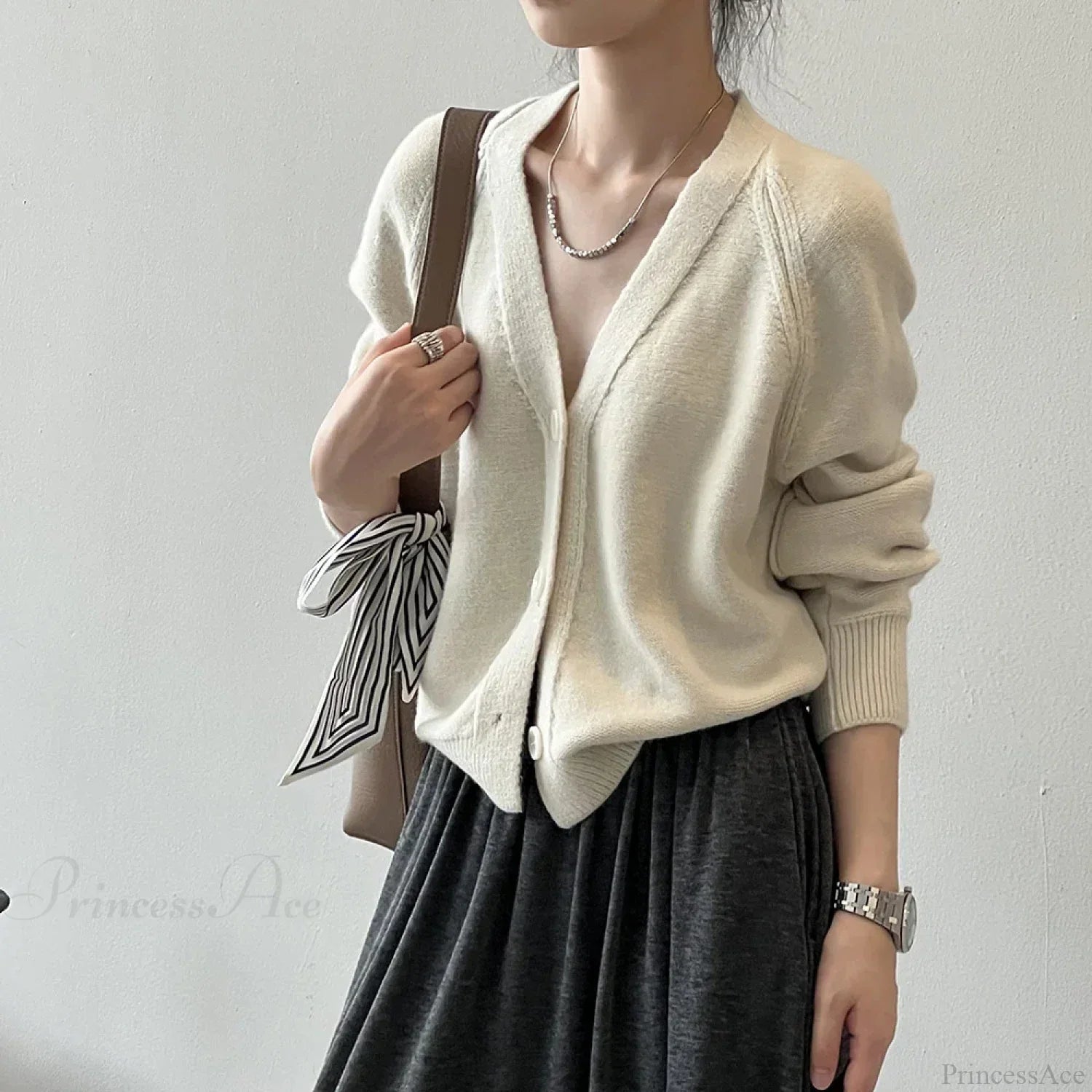 V-Neck Single Button Knitted Green Cape Clothes Autumn Women Christmas Sweater Sweaters-L