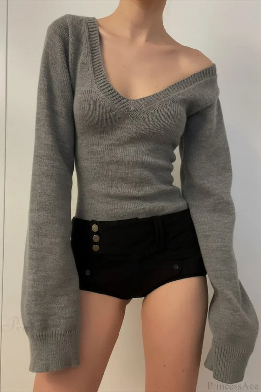 V Neck Solid Slim Sexy Knit Sweater