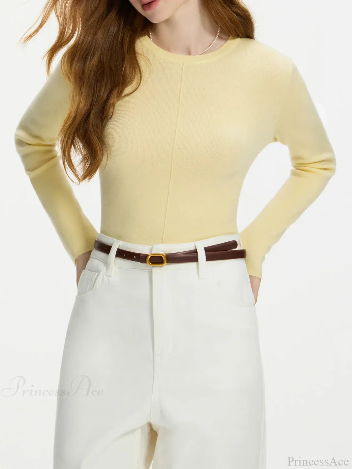 Versatile Round Neck Knitted Sweater Yellow / XS