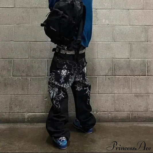 Vintage Gothic Cross Wings Stitched Pants