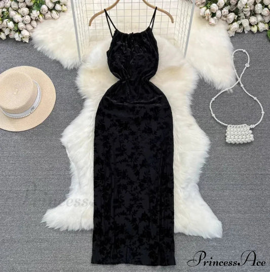 Vintage Green Velvet Burnt Flower Long Strap Backless Sleeveless Boho Christmas Party Dress