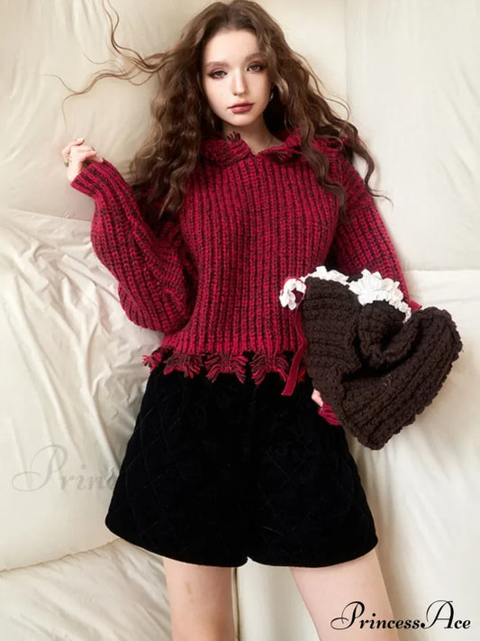 Vintage Harajuku Aesthetic Elegant Long Sleeves Red Pullover Christmas Sweater