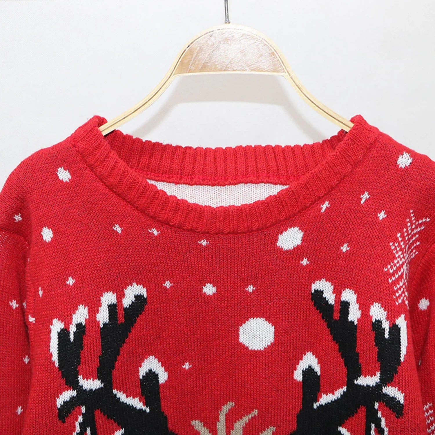 Warm Long Sleeves Fur Collar Cartoon Reindeer Print Christmas Sweater Sweaters-L