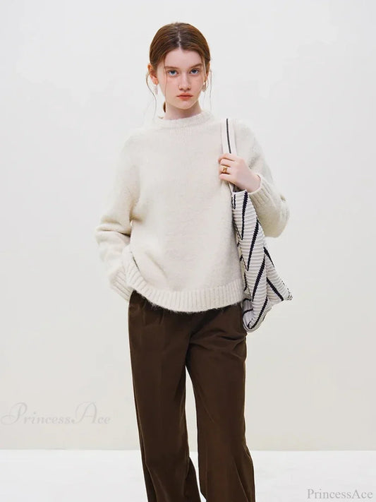 Warm Soft Waxy Round Neck Pullover Sweater